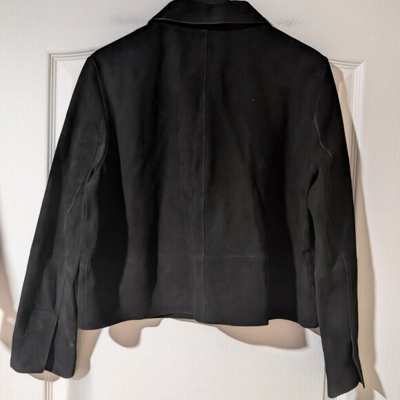 NEW Zara | Suede Leather Button-down Blazer In Black - Picture 3 of 15